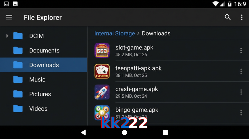 Main screen of Kk222 gameapk page for PK players