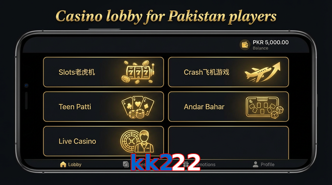 Lobby view of Kk222 for Pakistan users
